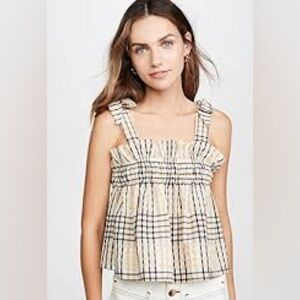 Ganni Tan Smocked Top